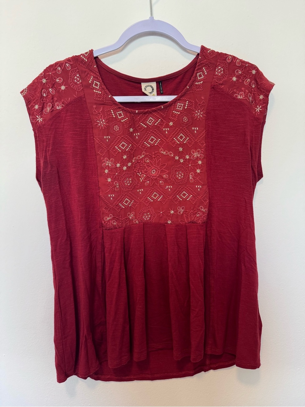 Women's Embroidered Red Cap Sleeve Top